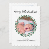 Kerst geboorteaankondiging met hulstblaadjes | Fot Feestdagenkaart (Voorkant / Achterkant)