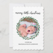 Kerst geboorteaankondiging met hulstblaadjes | Fot Feestdagenkaart (Voorkant)