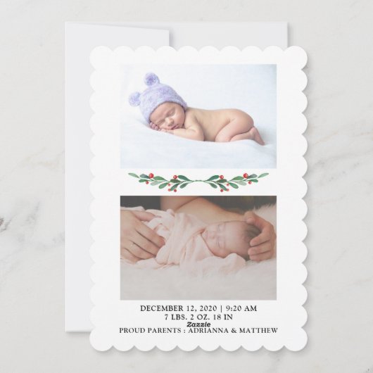 Kerst geboorteaankondiging met hulstblaadjes | Fot Feestdagenkaart (Achterkant)