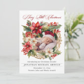 Kerst Geboorteaankondiging Poinsettia Foto Feestdagenkaart (Staand voorkant)