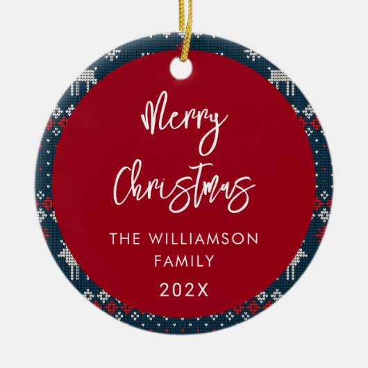 Kerst gebreid patroon feestelijke Scandinavische f Keramisch Ornament (Voorkant)