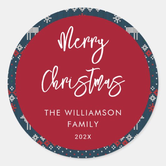 Kerst gebreid patroon feestelijke Scandinavische f Ronde Sticker (Voorkant)