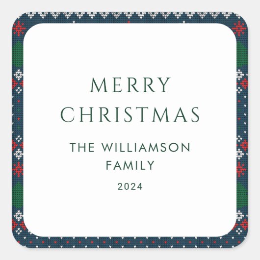 Kerst gebreid patroon feestelijke Scandinavische f Vierkante Sticker (Voorkant)