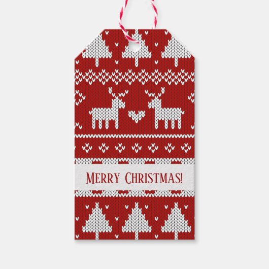 Kerst Gebreide Herten Trui Cadeaublaadjes Cadeaulabel (Voorkant)