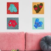 Kerst gebreide wanten Schattigee Stippen en Plaid Muurkunst Sets (Woonkamer)