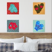 Kerst gebreide wanten Schattigee Stippen en Plaid Muurkunst Sets (Slaapkamer)