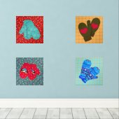 Kerst gebreide wanten Schattigee Stippen en Plaid Muurkunst Sets (Houten vloer)