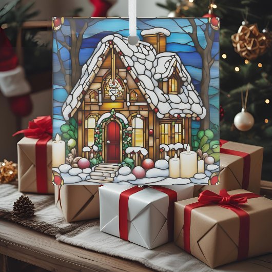 Kerst Gebruinde Huis Nep Gebrandschilderd Glas Ornament