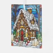 Kerst Gebruinde Huis Nep Gebrandschilderd Glas Ornament (Voorkant links)