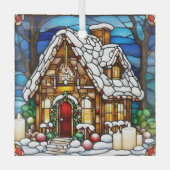 Kerst Gebruinde Huis Nep Gebrandschilderd Glas Ornament (Voorkant)