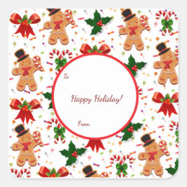 Kerst Gebruinde Snoep Lint Vierkante Sticker