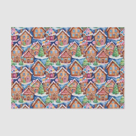 Kerst Gebruine Huizen in Waterverf Tissuepapier (Voorkant)
