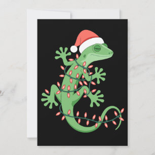 Kerst Gecko Hagedis Kerstman Hoed Lichten Reptiel Kaart