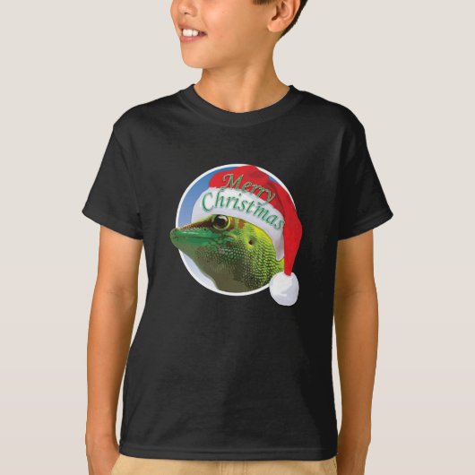 Kerst Gecko - Kinderen Basic Hanes T-Shirt (Voorkant)