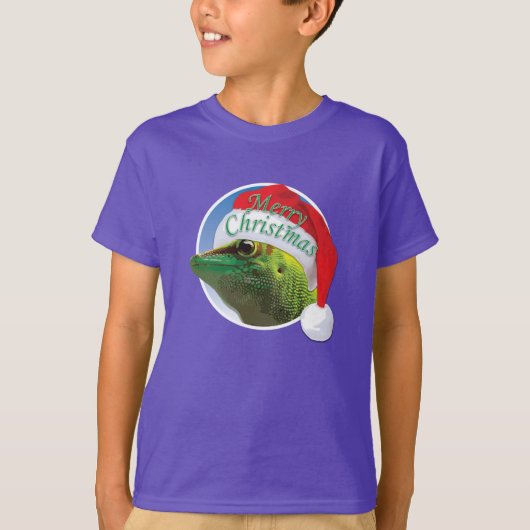 Kerst Gecko - Kinderen Basic Hanes T-Shirt (Voorkant)