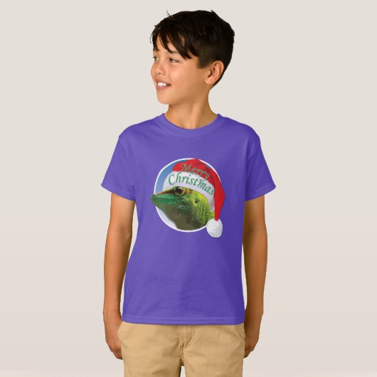 Kerst Gecko - Kinderen Basic Hanes T-Shirt (Voorkant volledig)