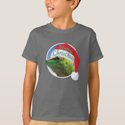 Kerst Gecko - Kinderen Basic Hanes T-Shirt (Voorkant)