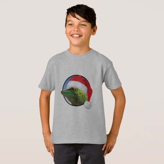 Kerst Gecko - Kinderen Basic T-Shirt (Voorkant volledig)