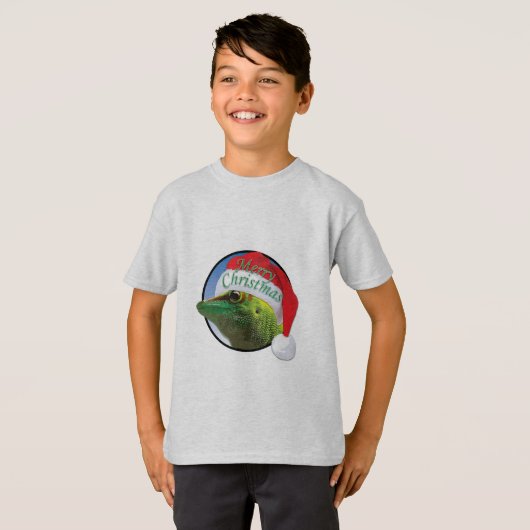 Kerst Gecko - Kinderen Basic T-Shirt (Voorkant volledig)