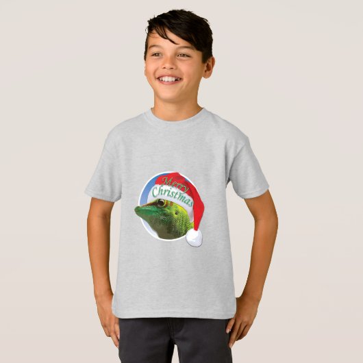 Kerst Gecko - Kinderen Basic T-Shirt (Voorkant volledig)