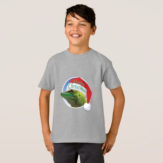 Kerst Gecko - Kinderen Basic T-Shirt (Voorkant volledig)