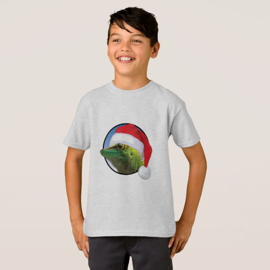 Kerst Gecko - Kinderen Basic T-Shirt (Voorkant volledig)