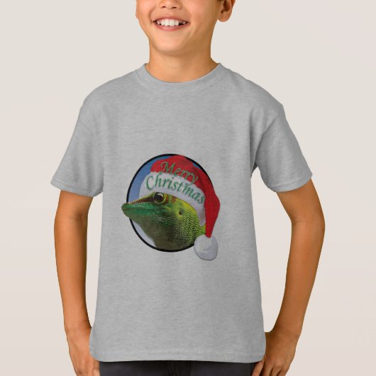 Kerst Gecko - Kinderen Basic T-Shirt (Voorkant)