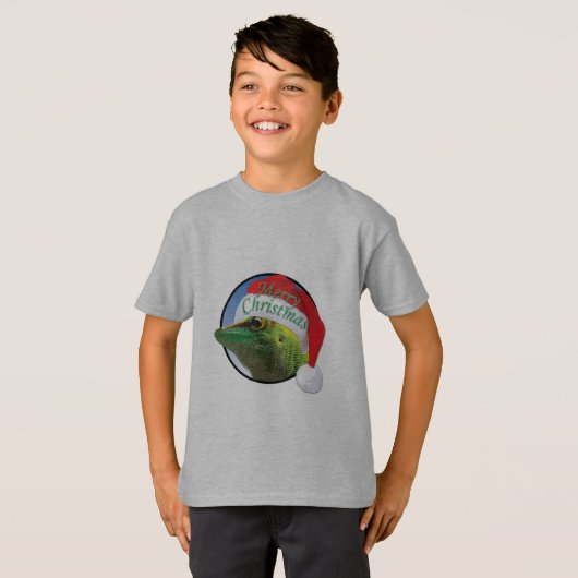 Kerst Gecko - Kinderen Basic T-Shirt (Voorkant volledig)