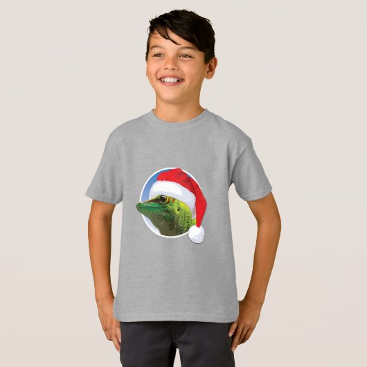Kerst Gecko - Kinderen Basic T-Shirt (Voorkant volledig)