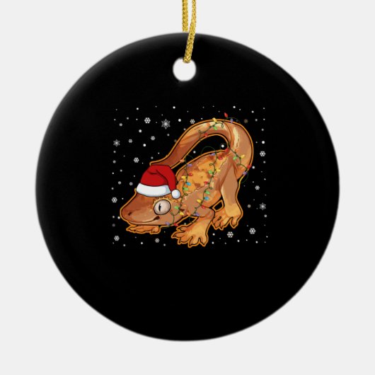 Kerst Gecko, Santa Gecko, Crestie Love Keramisch Ornament (Voorkant)