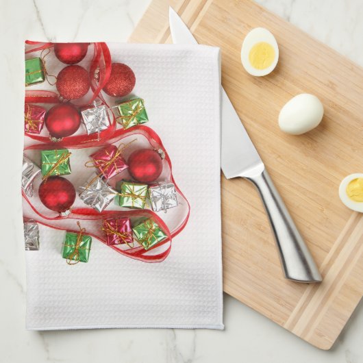 Kerst-gedecormeerde keukenhanddoek (Quarter Fold)