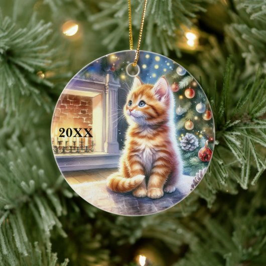 Kerst Geel Kitten Aanpassen Datum Ornament (Boom)