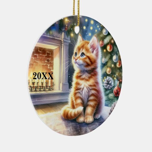 Kerst Geel Kitten Aanpassen Datum Ornament (Rechts)