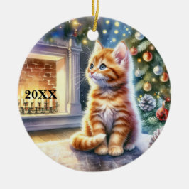 Kerst Geel Kitten Aanpassen Datum Ornament