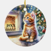 Kerst Geel Kitten Aanpassen Datum Ornament (Achterkant)