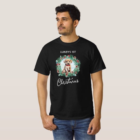 Kerst Geel Lab Labrador Retriever Puppy Dog T-shirt (Voorkant volledig)