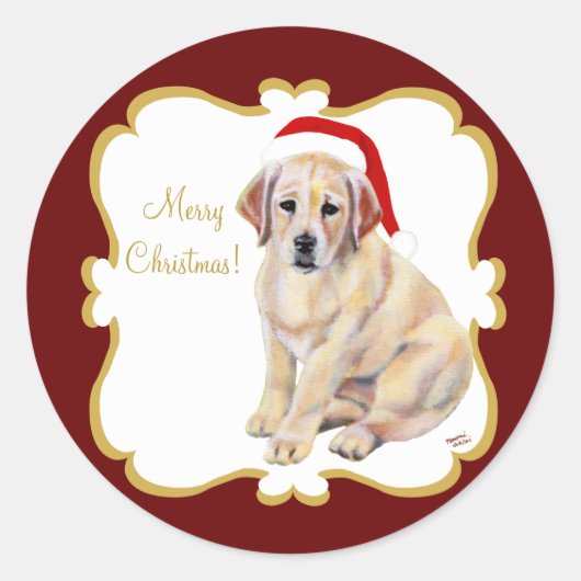 Kerst Geel Labrador Puppy Ronde Sticker (Voorkant)