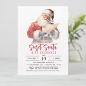 Kerst Geheim Kerstman Cadeau Uitwisseling Uitnodig Feestdagenkaart (Staand voorkant)