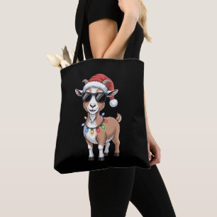 Kerst Geit Kerstman Hoed Zonnebril Lichten Boerder Tote Bag
