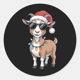 Kerst Geit Santa Hoed Zonnebril Lichten Boerderij Ronde Sticker