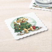 Kerst Gele Labrador Retriever Hond Kartonnen Onderzetters (Gebogen)