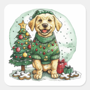 Kerst Gele Labrador Retriever Hond Vierkante Sticker