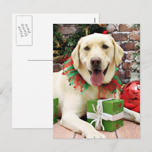 Kerst - Gele Labrador - Strider Feestdagenkaart (Voorkant / Achterkant)