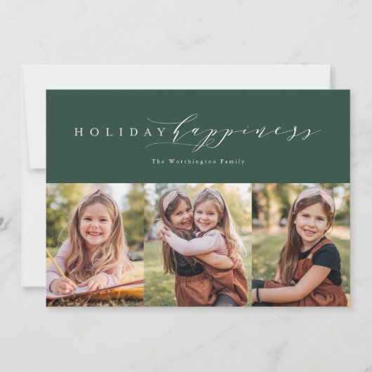 Kerst geluk groene drie foto kaart (Voorkant)