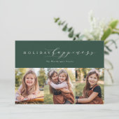 Kerst geluk groene drie foto kaart (Staand voorkant)