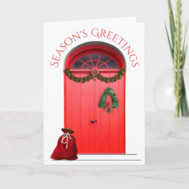 Kerst Gelukkig Vakantie Decoraties Rode Deuren Feestdagen Kaart