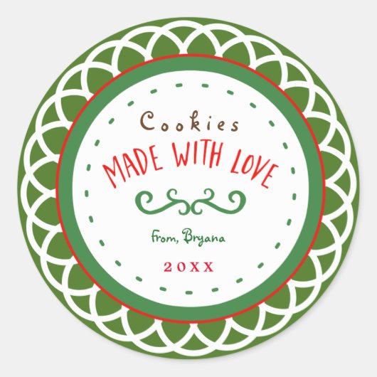 Kerst "Gemaakt met liefde" Kerstcadeau Sticker (Voorkant)