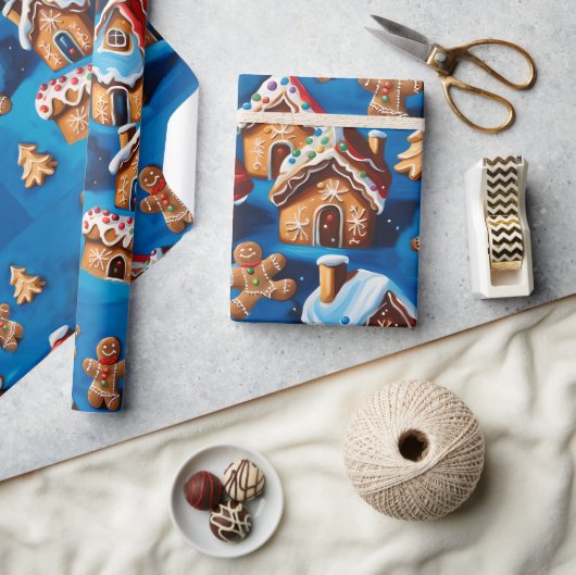 Kerst gember Cookies Houses Trees Vakantie deco Cadeaupapier (Crafts)