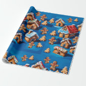 Kerst gember Cookies Houses Trees Vakantie deco Cadeaupapier (Uitgerold)