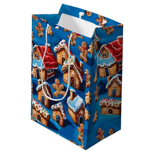 Kerst gember Cookies Houses Trees Vakantie deco Medium Cadeauzakje (Achterkant Gekanteld)